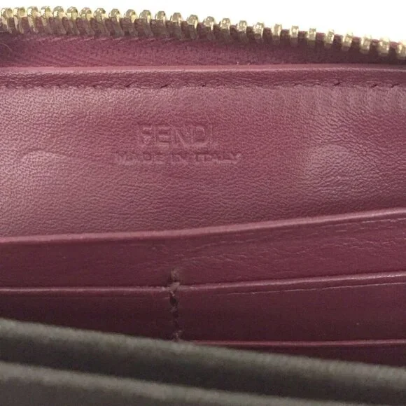 FENDI Pequin Canvas Leather Zip Around Long Wallet Khaki/2BB3771